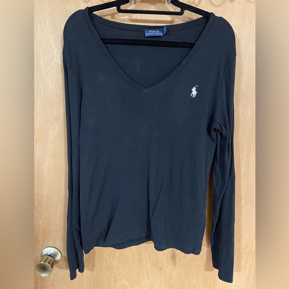 #101-POLO RALPH LAUREN-WOMENS SMALL CASUAL V NECK LONG SLEEVE TEE TOP - Picture 1 of 4